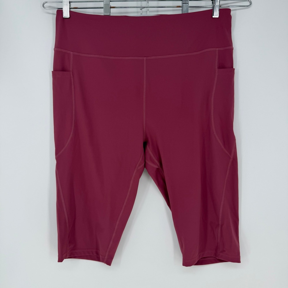 Baleaf Biker Shorts Womens 3XL Burgundy High Waist Pockets Athletic Yoga Casual